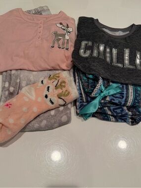 Justice Pink, Gray and Blue Plush Pajama Sets